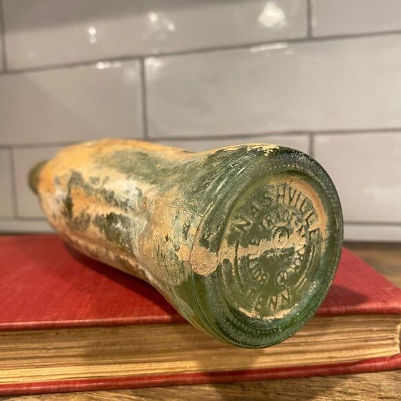 Vintage 1960’s Green Glass Coca Cola Soda Bottle With Cement - Picture 3 of 4